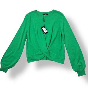 NWT REPEAT Green 100% Organic Cashmere Twist Hem Sweater Scoop Neck Sz 38/S